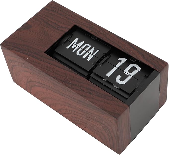 Flip Desk Clock, Intelligent Perpetual Calendar Unique Flip Design Flip Clock 2600Mah Built in Batteries Digital Flip Down Clock for Home Room Office (Wood Grain)