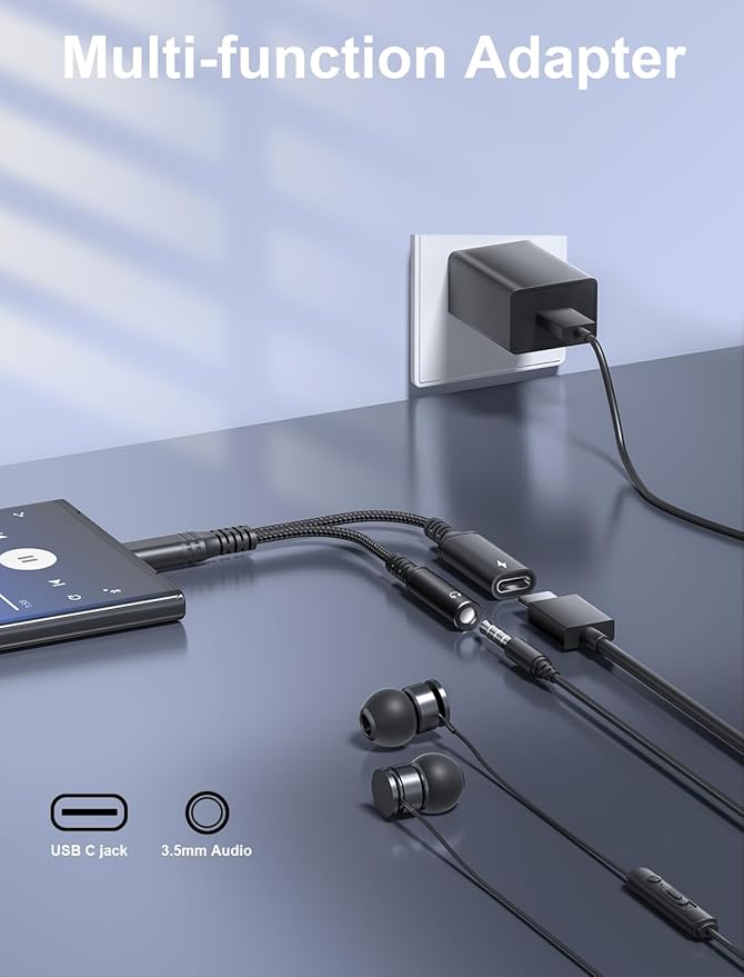 USB-C to 3.5mm Audio Headphone Adapter - 192kHz HiFi and 30W Charger 2-in-1 Compatible with Apple iPhone 17 16 15 Samsung Galaxy S25 S24 S23 S22 S21 S20 Plus Pro Max Ultra Pixel iPad