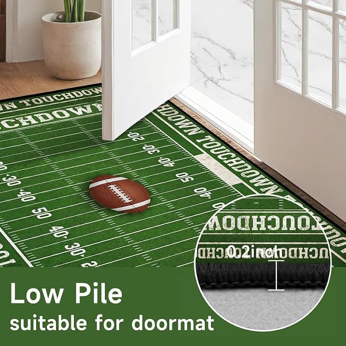 6'x9' Football Field Area Rug Sports Themed Carpet for Nursery Bedroom Playroom Classroom Living Room Home Decor Non Slip Washable Game Room Play Mat
