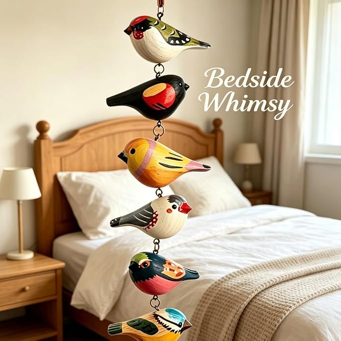 Rustic Hand Painted Bird Ornament Handcrafted Wooden Colorful Birds, Carved Northern Figurine for Hanging Decor Indoor Outdoor, Holiday Festival Gifts, for Home Garden(B)