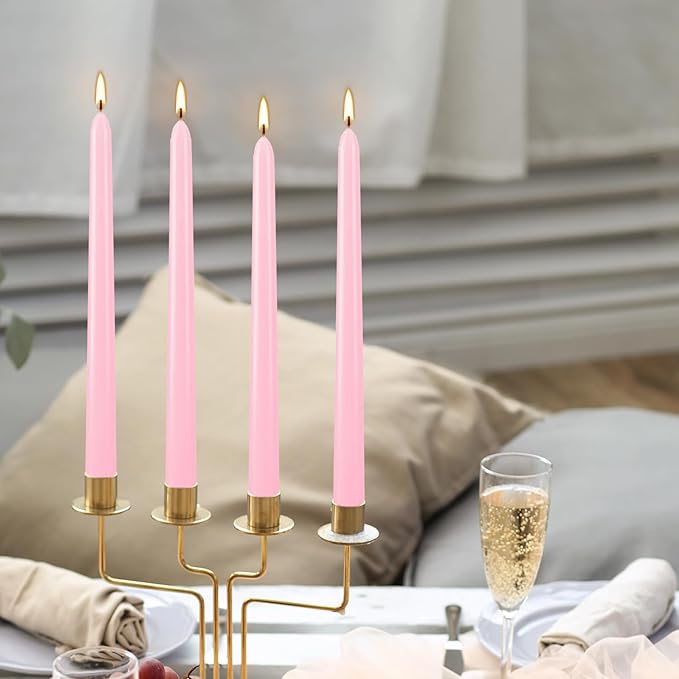10 Inch Pink Taper Candles Set of 24, Dripless and Unscented Candle Sticks for Dinner, Shabbat, Halloween, Christmas, Wedding, 8 Hours
