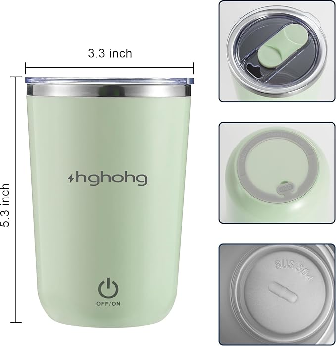 HGHOHG Self Stirring Coffee Mug, 2025 New Automatic Magnetic Stirring Cup, 12Oz, Rechargeable Electric Mixing Cup for Coffee, Milk, Tea,Portable For Travel, Office,School, Gym And Gift (Green)
