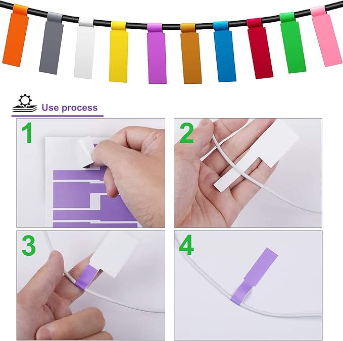 240 Pcs 8 Colours Cable Labels - Tear Resistant Self-Adhesive Identification Tags - Waterproof Wire Cord Label Stickers for Marking & Organizing Cables in Office, Home, School