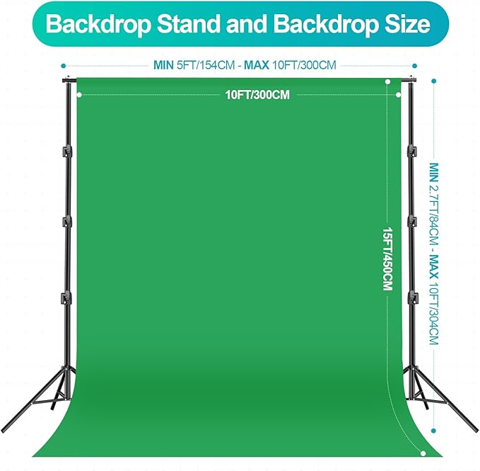 EMART 10 x 10 ft Heavy Duty Backdrop Support System, Professional Photography Lighting Kit with 5500K 50W LED, 10 * 15ft Backdrop *3, Reflector, Umbrellas&Softbox Lighting Kit for Studio, Portrait