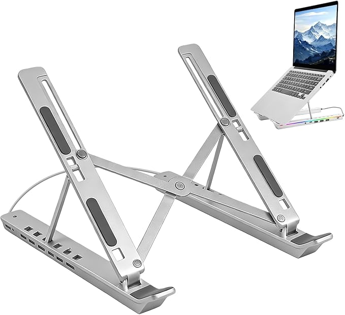 Laptop Docking Stand USB – Ergonomic Foldable Cooling Tablet Support, RGB Station Desk Computer, Monitor Display Office Home Work | Desk Computer Monitor Display Office Home Work Charging