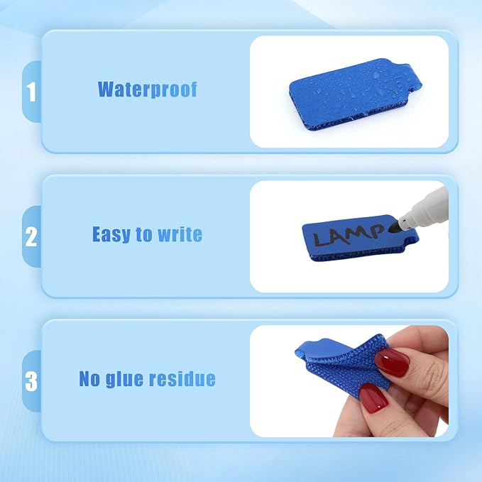 50 Pieces Cord Labels Self-Adhesive Nylon Cable Labels Tags Waterproof Wire Cable Tags or Electronics Office Computers Management and Identification (Blue)