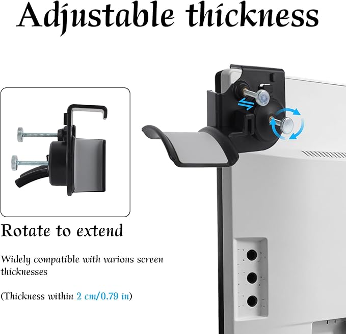 Fukaisu Clamp-On Monitor Headphone Stand, Adjustable Headset Holder Monitor Mount with Silicone Protection Desk Organizer for Home Office Gaming & Study