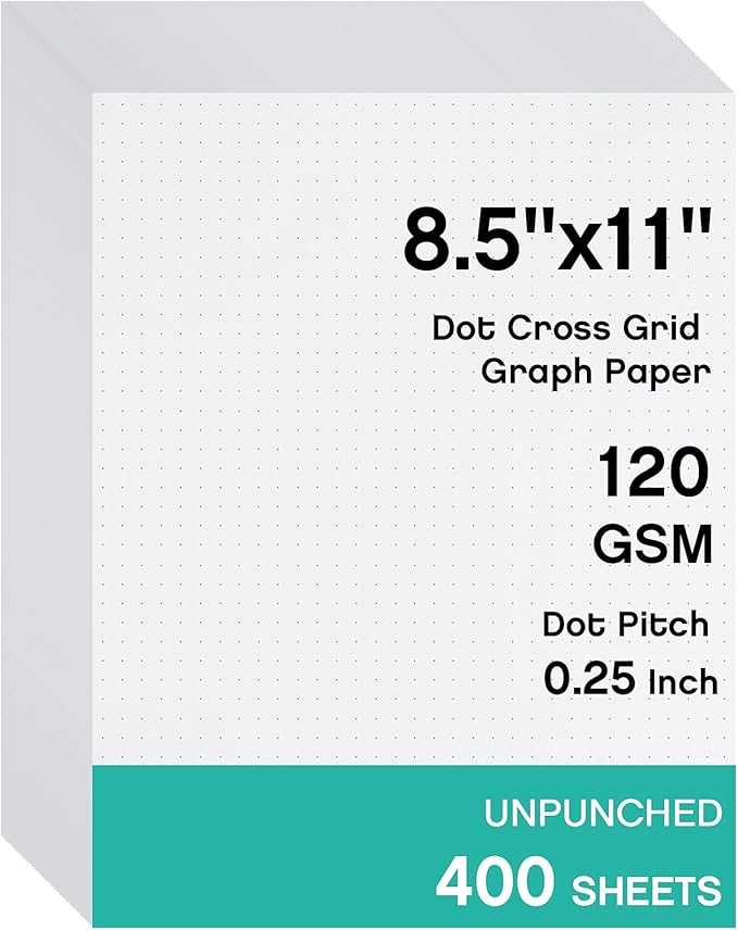 Sabary 400 Sheets Dot Cross Grid Graph Paper 8.5 x 11 Inches Letter Size Grid Paper Unpunched Refills Graph Paper Large Grid for Planning Bullet Journaling Thick Paper Smooth, White (Classic Style)