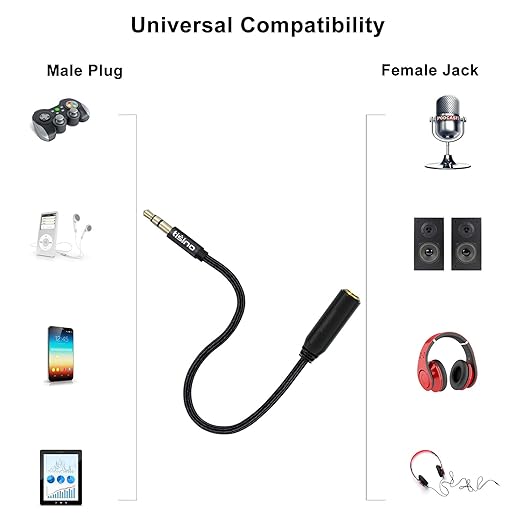Tisino 1/4 to 3.5mm Adapter, 1/4" Female to 1/8" Male Stereo Audio Adapter for Headphone, Amplifiers, Guitar, Amp etc. - 5ft/1.5m