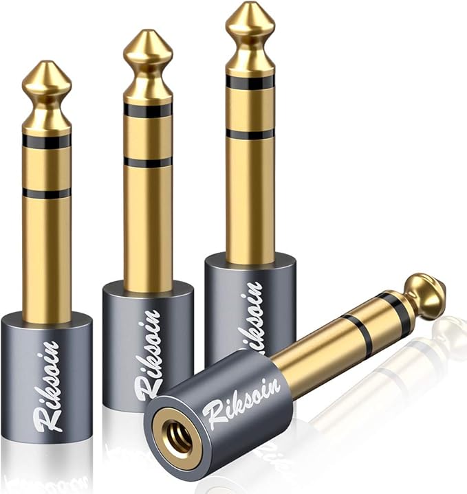 RIKSOIN Headphone Adapter, 4-Pack 6.35mm (1/4 Inch) Male to 3.5mm (1/8 Inch) Female Stereo Audio Adapter [Gold Plated, Hi-Fi Sound] for Amp Adapter, Guitar, Digital Piano, Microphones, Speaker