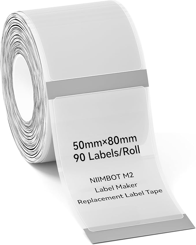 NIIMBOT M2/M3 Thermal Transfer Labels 1.97''x3.14'', for M2/M3 Label Maker, PET Material, Waterproof and High-Temperature Resistance, Long Storage Time, Clear Label Tape(50x80mm-90)