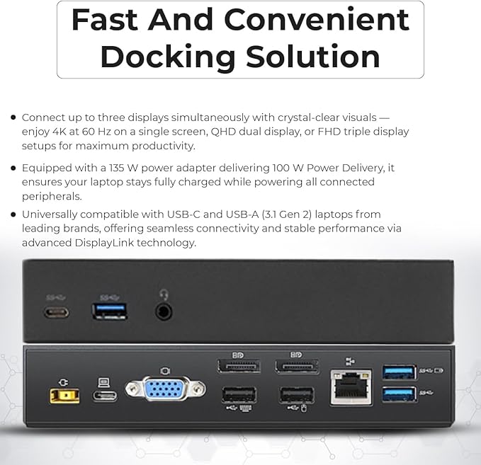 40A90090US Dock Dual Monitor Bundle with 90W AC Adapter + Microfiber Cloth (Renewed)