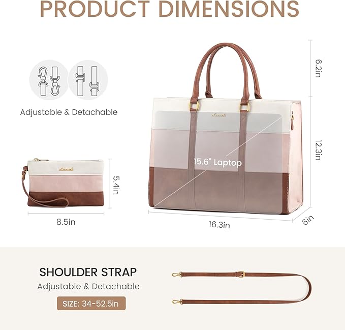LOVEVOOK Laptop Bag for Women, 15.6 Inch Laptop Tote Bag, Vintage Leather Work Bags for Women, Waterproof Computer bag with Clutch Purse, Large Capacity Briefcase, Business Office Bag