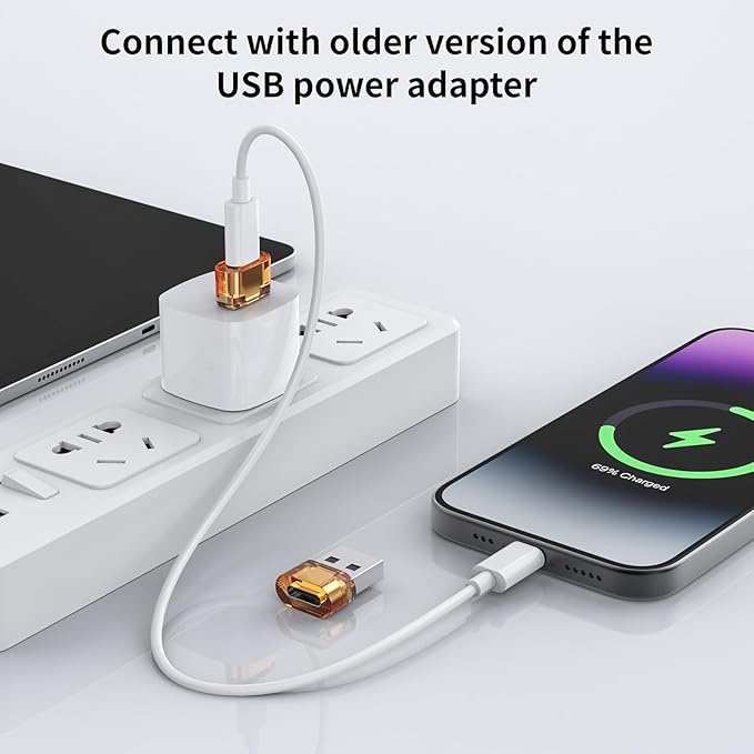 USB to USB-C Adapter 20 Packs, USBC Female to USB MalePower Charger Converter, C to A Adapter Compatible for Apple Watch Series/SE/Ultra 2 iPhone 15 Plus Pro Max AirPods Pro (Orange)