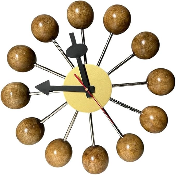 Mid Century Modern Ball Clock: George Nelson Style Wood Wall Decor (Natural, 20 Inch)