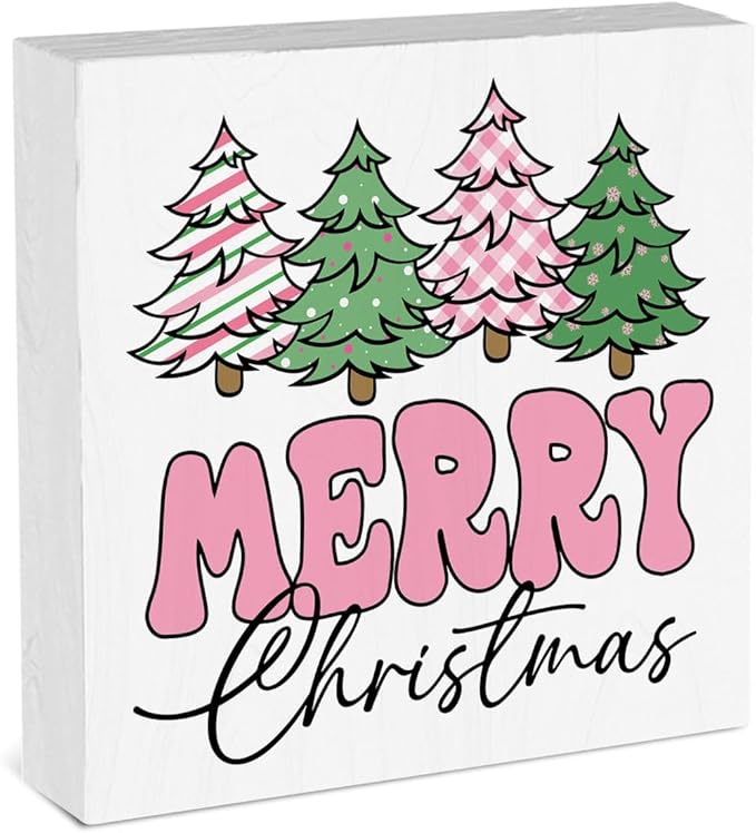 Pink Merry Christmas Decorations for Home Christmas Decor for Living room Merry Xmas Decorations for Office Table 5 x 5 Inches
