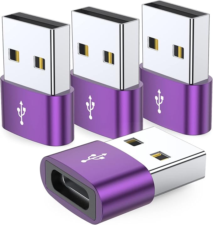 JXMOX USB to USB C Adapter 4-Pack,USB C Female to A Male Charger Type C Converter for Apple Watch Ultra iWatch 7 8 SE,iPhone 16 15 14 13 12 11 Plus Pro Max,AirPods,iPad Air,Samsung Galaxy S23 S22 S21
