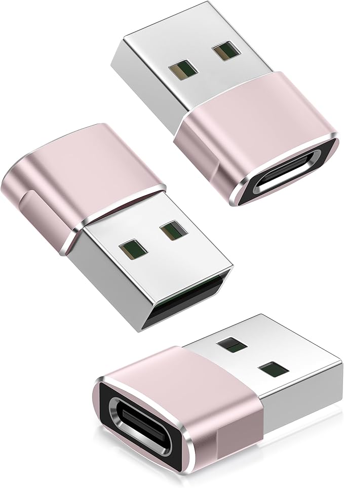 Basesailor USB to USB C Adapter,USBC Female to USB A Male Adapter,Type C Converter Charger for iPhone 17 Pro Max,16 15,Apple Watch iWatch S11 S10 SE,AirPods 3,iPad mini Air,Samsung Galaxy S25,Pink