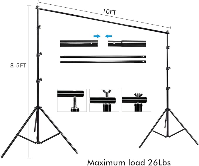 Photo Video Studio 12 x10ft 100% Muslin White Backdrop with 10 x 8.5ft Stand Photography Background Support System Kit ,Clamp, Carry Bag