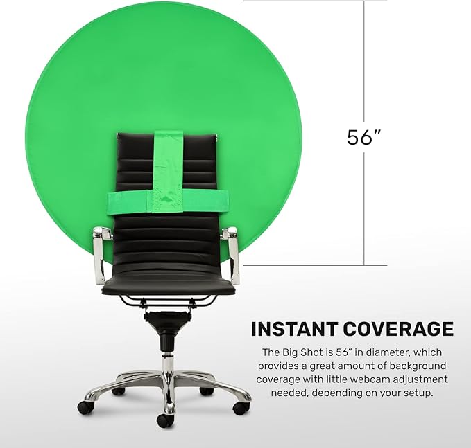 Webaround Big Shot 56" | Green | Portable Collapsible Webcam Backdrop | Attaches to Any Chair | Wrinkle-Resistant Fabric | Ultra-Quick Setup and Takedown | Perfect for Zoom, Webex, Teams, etc.