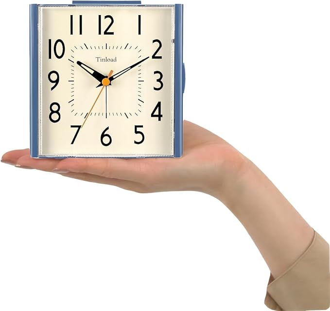Tinload 4.7" Large Vintage Retro Analog Alarm Clock, Super Silent Non Ticking Clock with Manual Light, Snooze, Battery Operated, Simply Design, for Living Room, Bedroom, Bedside, Desk, Gift Clock