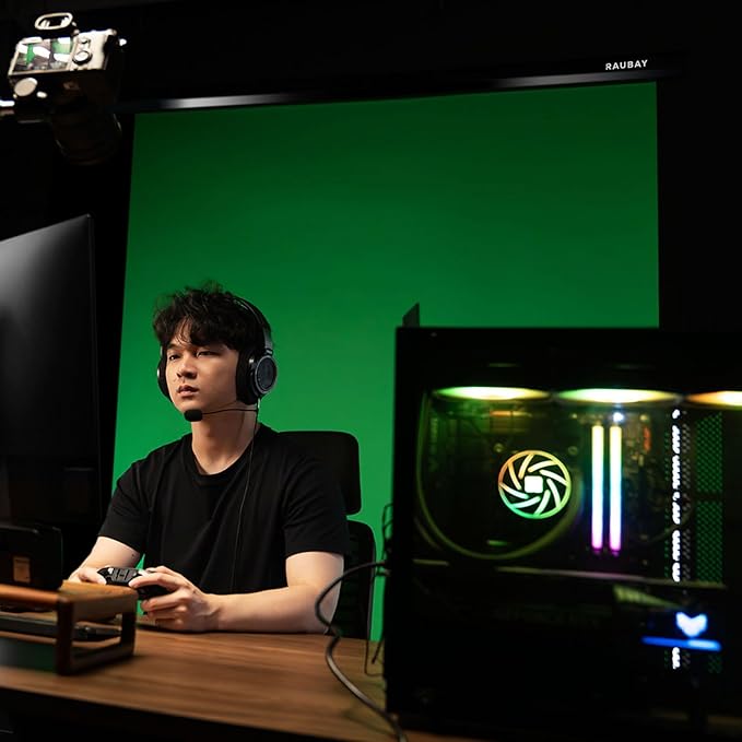 RAUBAY Motorized Pull Down Green Screen - 59.8" x 86.6" Collapsible Wall-Mount Background for Professional Video Production, Chroma Key Backdrop for YouTube, TikTok, Streaming, Video Conferencing
