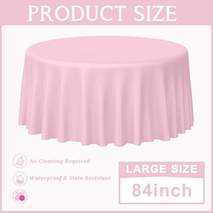 MASHAN 12 Pack Round Plastic Pink Tablecloths Disposable Pastel Pink Table Cloth Round Table Covers for Valentines Day Bridal Engagement Wedding Galentines Party Decorations,84 Inch