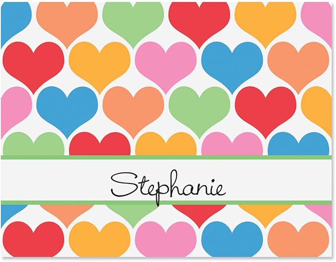Current Happy Hearts Personalized Note Cards - 24 Cards with White Envelopes, 4¼ x 5½ Inch Size, Blank Stationery, Add Names or Text, For Thank You Notes, Invitations, & Announcements