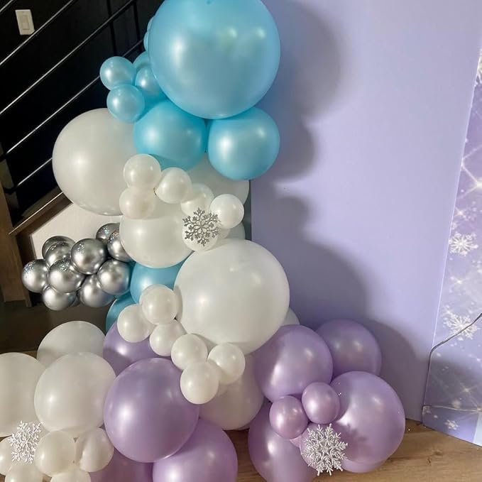 Frozen Balloons Arch Kit, 162pcs Blue and Purple Balloon Arch with Pearlescent Metallic Confetti Balloons for Princess Birthday Winter Wonderland Baby Shower Frozen Theme Party Decorations
