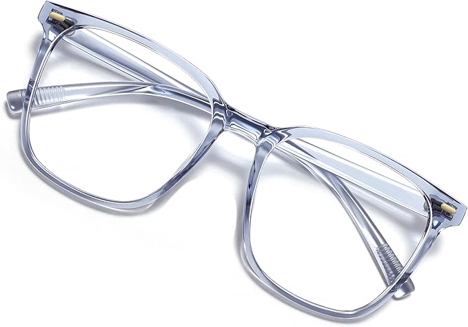 MACJERO Oversized Square Blue Light Blocking Glasses for Women Men, Anti-Fatigue Computer Monitor Gaming Glasses Reduce Eye Strain(transparent Grey)