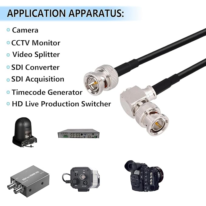 Superbat 3G/6G SDI Cable 3ft Right Angle BNC Male to Male 75 Ohm BNC Video Cable Thin Belden 1855A SDI Cable Short for HD Camera CCTV Monitor Video Switcher SDI Splitter etc 2-Pack