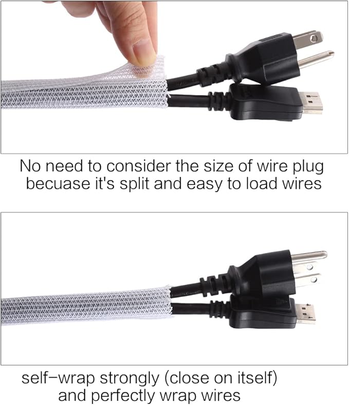 Keco 10ft – 1 inch Cable Management Sleeve Wire Loom Cord Protector – Self Wrap Cable Sleeve Split Sleeving Cord Organizer for TV Computer Automotive Office Home Entertainment – White
