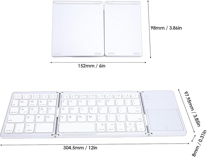 Tangxi Foldable Wireless Keyboard, Rechargeable Keyboard with Touchpad, Auto Sleep & Wake, Slim Pocket Folding Key Board for Android Wins iOS Tablet & Laptop (Silver)