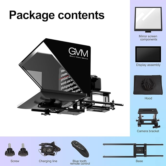 GVM Teleprompters for Digital Cameras/camcorders Portable 18.5'' Teleprompter Kit with Remote Control & App,Solid Aluminum Constructions,Colorless Spectroscope,Ultra HD Wide-Angle Lens
