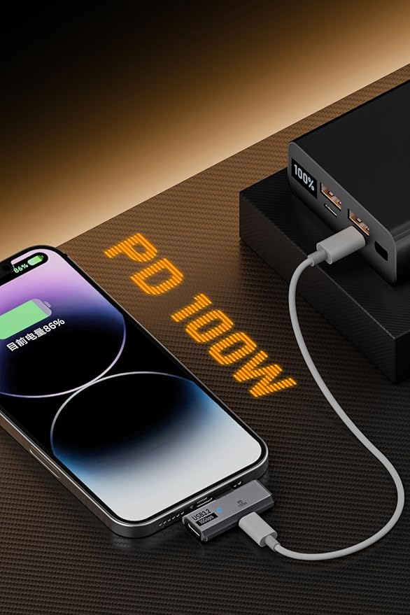 AreMe USB C Splitter (Not for Video), 2-in-1 Dual USB C Headphone and Charger Adapter Audio Dongle with PD 100W for Rog Ally, Steam Deck, iPhone 15/16, iPad (Grey)