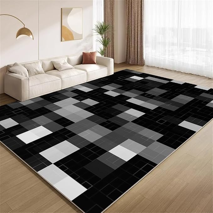 Modern Abstract Area Rugs, Black Gray White Geometry Carpet, Washable Non Slip Low Pile Soft Rug for Living Room Bedroom Decor Mat 2x3ft(Small)