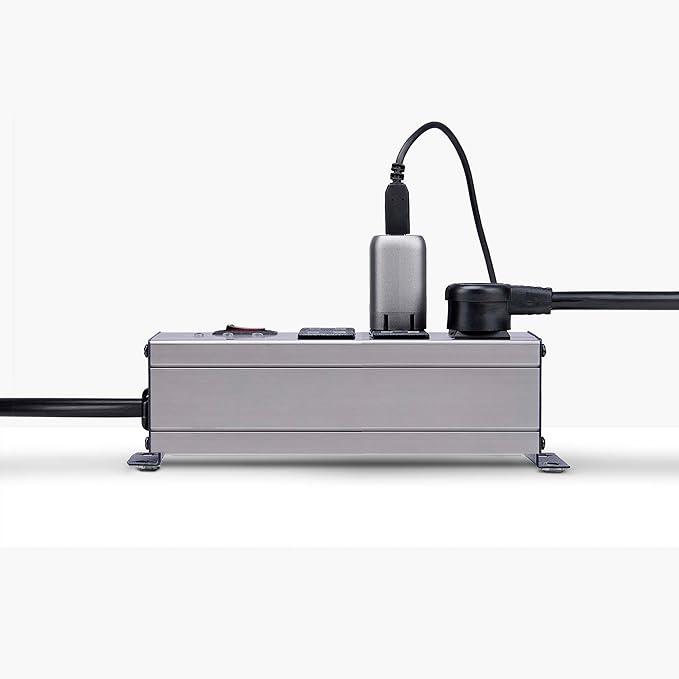 StarTech.com Flat Plug 6-Outlet Heavy Duty Industrial Power Strip 125V/15A with Surge Protector, EMI/RFI Isolation, Mountable PDU, 8ft/2.4m Extension Power Cord, NEMA 5-15P/R, TAA