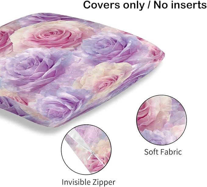 Rose Throw Pillow Covers Set of 2 | 18x18 Inches Cushion Cases for Couch, Sofa, Bedroom and Living Room | Romantic Floral Pillowcases for Home Decoration