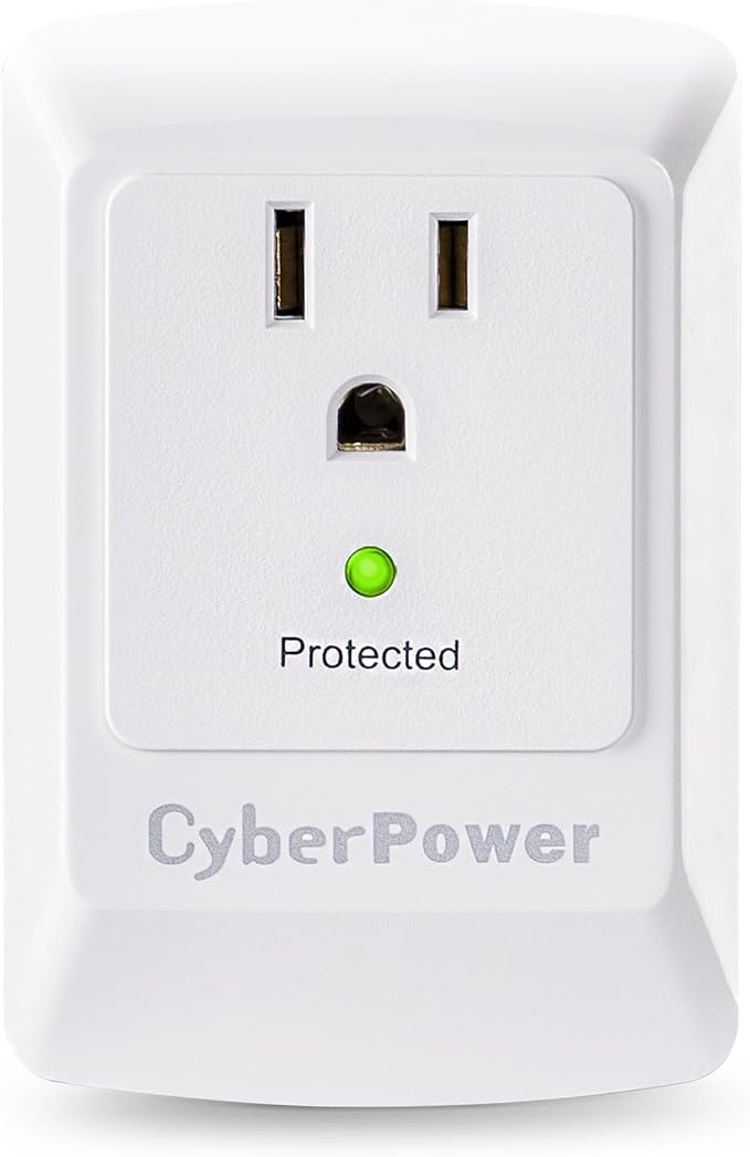 CyberPower CSB100W Essential Surge Protector, 900J/125V, 1 Outlet, Wall Tap, White, UL Listed