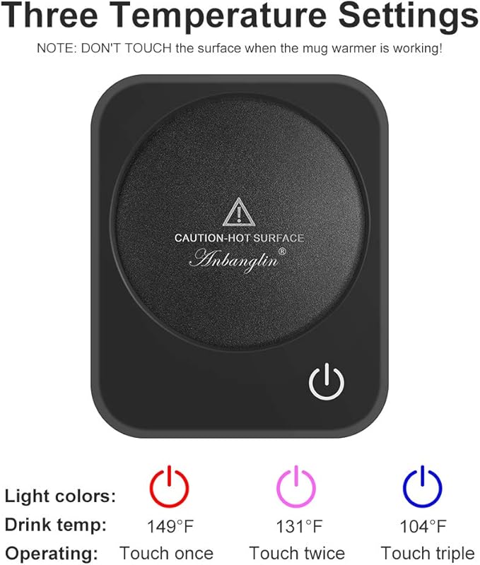 ANBANGLIN Coffee Mug Warmer, Smart Cup Warmer for Desk, 3 Temperature Control & Auto Shut Off, Electric Cup Warmer for Heating Milk,Tea,Beverage,Candle (Black-No Mug)
