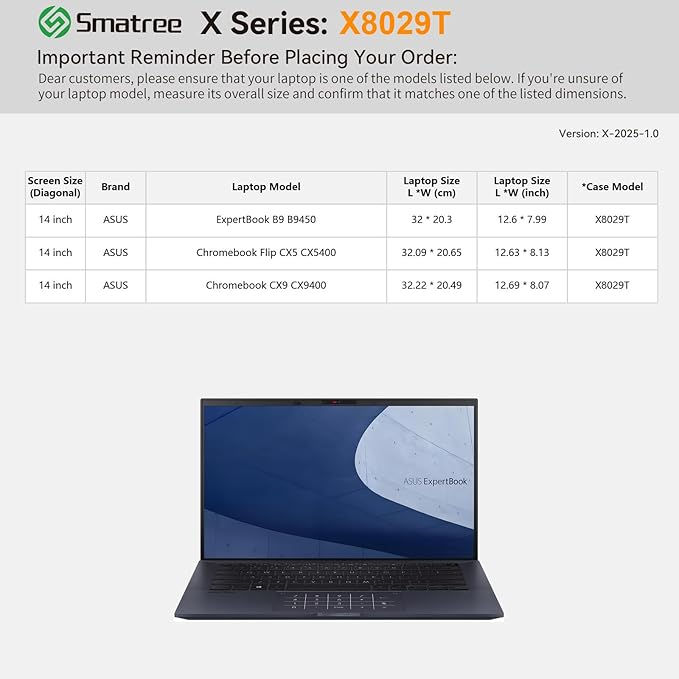 Smatree Hard EVA Protective Sleeve Case Compatible for 14 inch ASUS ExpertBook B9450, Chromebook CX9400/Flip CX5400, ProArt Display PA148CTV Portable Touchscreen Monitor (X8029T)
