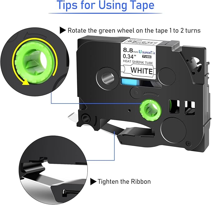 3 Pack Heat Shrink Label Tape Compatible for Brother Ptouch HSe-221 HSe221 HS-221 HS221 Black on White 8.8mm 0.34'' for Wire Cable use in PT-P710BT P700 P750W P900 Label Printer