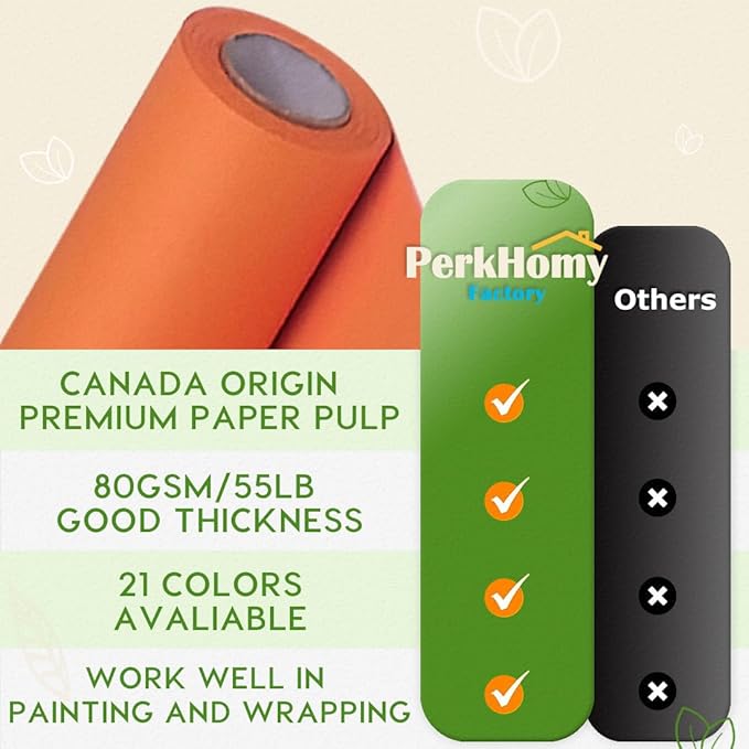 PerkHomy OrangeRed Kraft Paper Roll 48" x 1,800" (150') for Gift Wrapping Bouquet Flower Art Painting Craft Writing Packaging Shipping 80GSM 55LB (OrangeRed, 48" x 150')