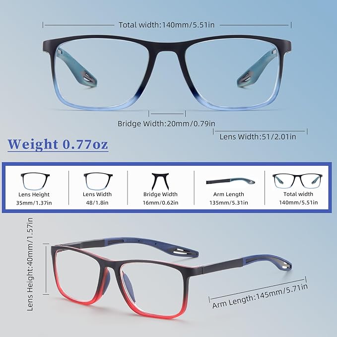 BLOEXCLU 4 Pack Progressive Multifocus Reading Glasses for Men Women TR90 Sports Style Anti-Blue Light Computer Readers