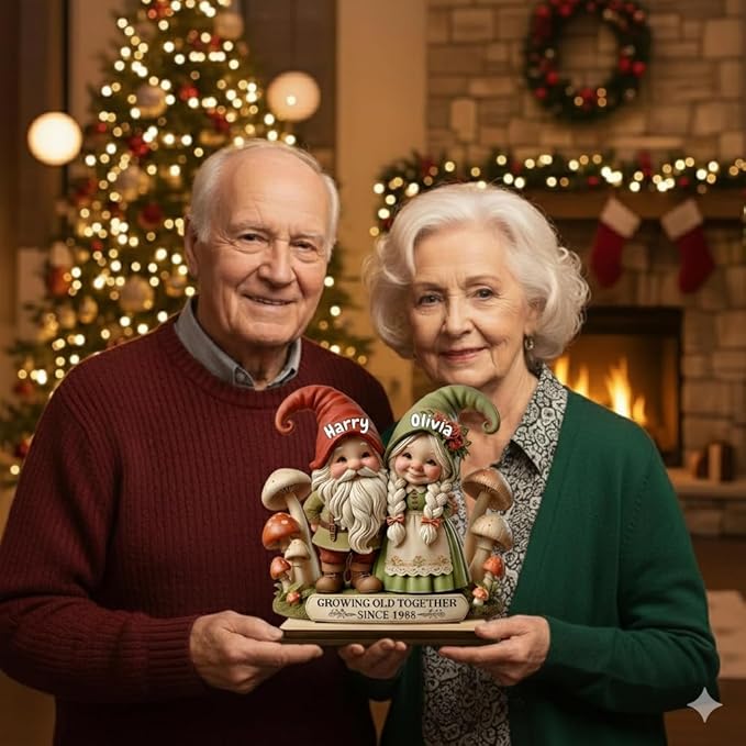 NAZENTI Personalized Gnome Couple Figurine, Growing Old Together Since 1988, Custom Fall, Personalized Family Keepsake, Unique Anniversary for Couple, Custom Gnome Ornament