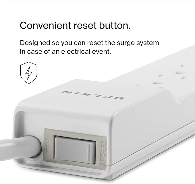 Belkin 6-Outlet Surge Protector Power Strip, UL-Listed w/ 6 AC Outlets & 10ft/3M Cord, ABS, Overload and Overvoltage Protection for Personal Electronics, Small Appliances, & More - 720 Joules