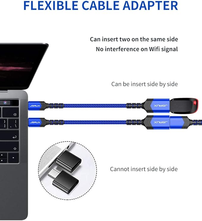 JSAUX USB C to USB Adapter [2 Pack], Type C 3.0 OTG Cable On The Go Type C Male to USB A Female Adapter Compatible with MacBook, iPhone 16 Pro Max/16 Plus/16e/15, Samsung Galaxy S25/S24/S23-Blue
