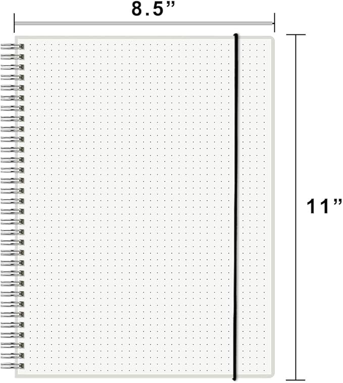WRENBEN A4 Large Bullet Dotted Spiral Notebooks 8.5" x 11" with 120GSM Thick Paper, Elastic Band and Transparent Cover - 3 Pack Dot Grid Math Notepads for Journaling, Planning (Dotted, A4)
