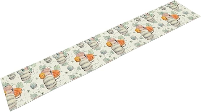 Fall Pumpkin Table Runner Vintage Leaves Plant Motifs Thanksgiving Theme Watercolor Illustration Home Decor for Farmhouse Indoor Outdoor Party Holiday Dining Kitchen Restaurant Cafe W13xL120in