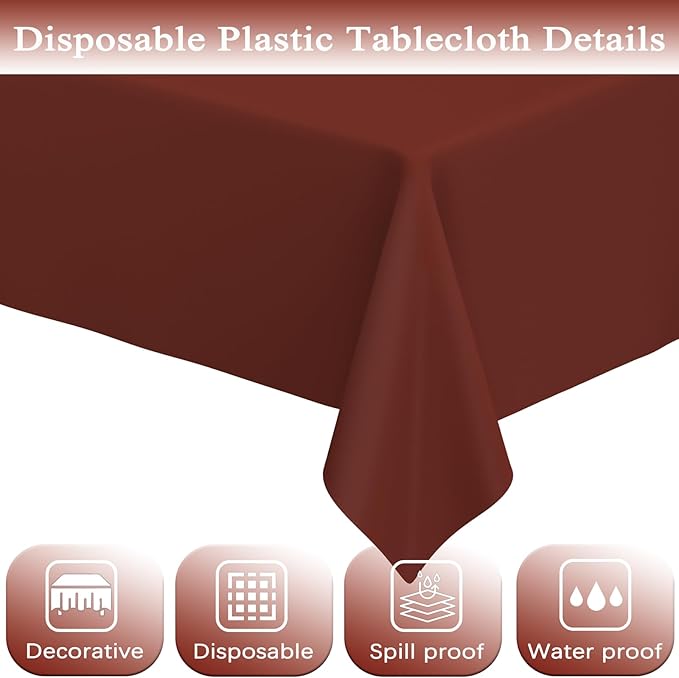 WNINK 6 Pack Maroon Tablecloths Burgundy Disposable Table Covers 54" x 108" Table Cloths for BBQ Birthday Picnic Bridal Shower Engagement Wedding Plastic Table Cloths for Parties
